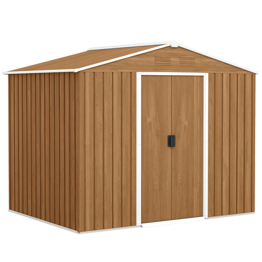 Outsunny 8x6 Metal Storage Shed Galvanised Steel Frame with Sloped Roof & Double Door for Homeowners, Brown