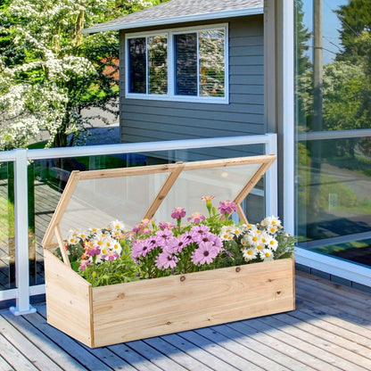 Wooden Plant Stand with Transparent Top Cover and Supporting Rods