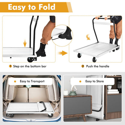 Folding Aluminum Alloy Platform Truck with 4 TPR Wheels and Handle