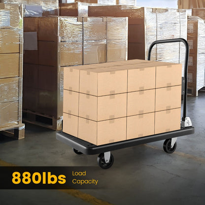 Push Cart Dolly with 400kg Weight Capacity and 360° Swivel Wheels-Black