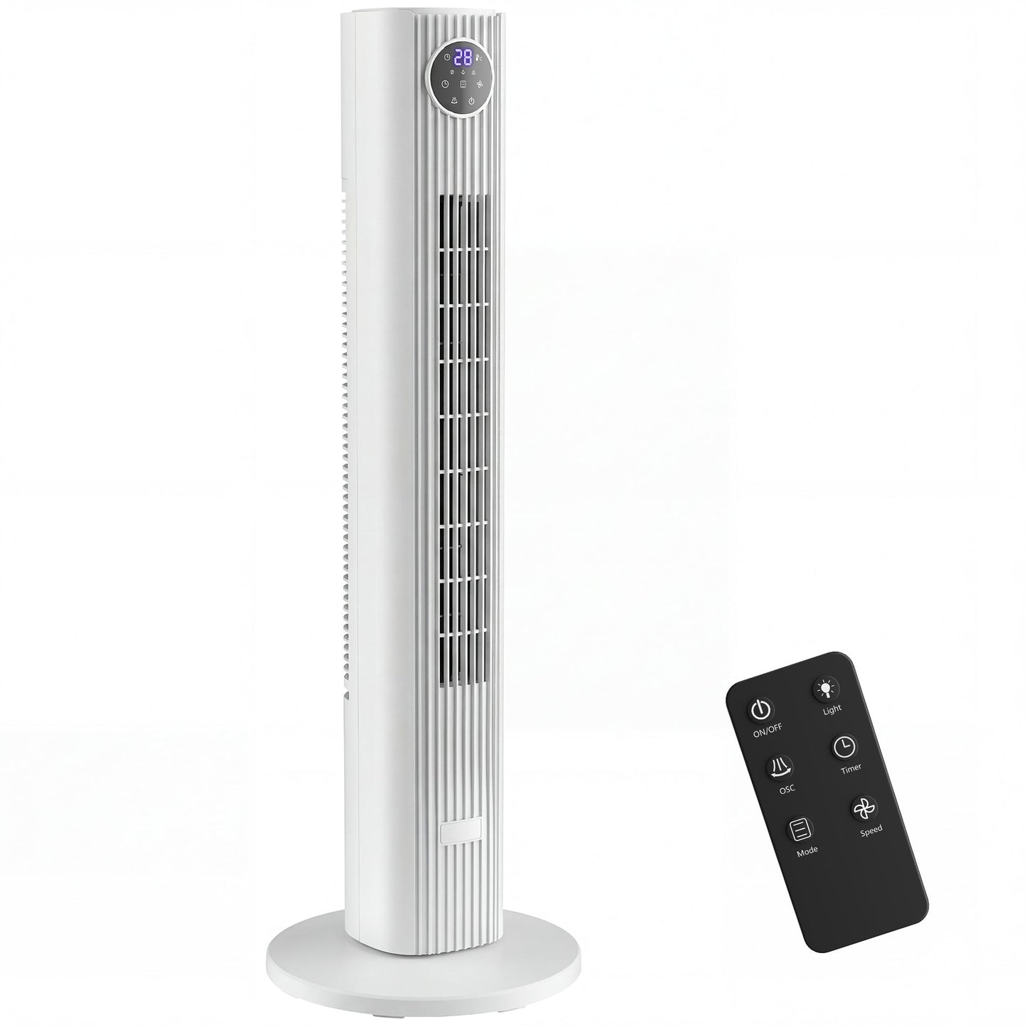 HOMCOM 28dB Tower Fan for Bedroom, 26 ft/s Velocity Standing Cooling Fan with 80Â° Oscillating, 12 Speeds, LED Display, 4 Modes, 12H Timer, Remote Control, 36 inch, White