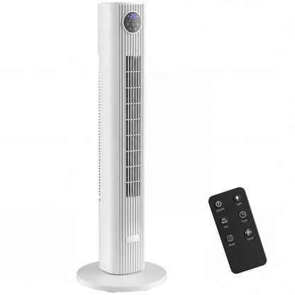 HOMCOM 28dB Tower Fan for Bedroom, 26 ft/s Velocity Standing Cooling Fan with 80Â° Oscillating, 12 Speeds, LED Display, 4 Modes, 12H Timer, Remote Control, 36 inch, White