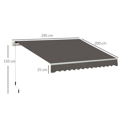 Outsunny Awning Canopy Manual Retractable Porch Sun Shade Shelter 3 x 2m Grey