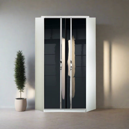 Tiya 2 Door Gloss Corner Wardrobe - White & Black