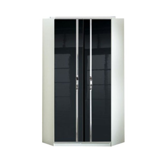 Tiya 2 Door Gloss Corner Wardrobe - White & Black