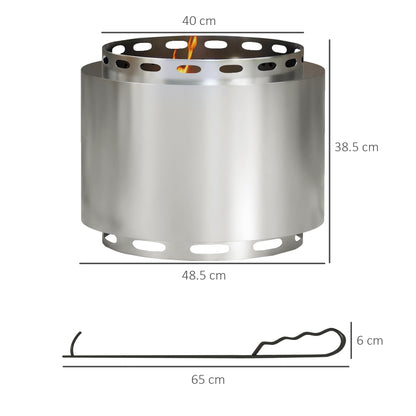 حفرة نار بدون دخان، حفرة نار محمولة لحرق الخشب مقاس 48.5 سم مع لعبة البوكر لحديقة التخييم وحفلات النار، من الفولاذ المقاوم للصدأ، فضي