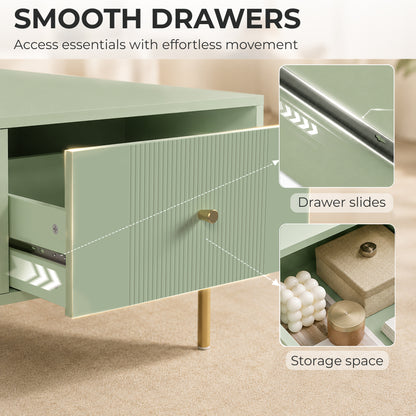 HOMCOM Modern Coffee Table, Living Room Table with Storage, 2 Drawers and Metal legs for Bedroom, Light Green
