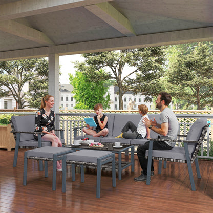 Outsunny Six-Piece Rattan Garden Sofa Set - Grey