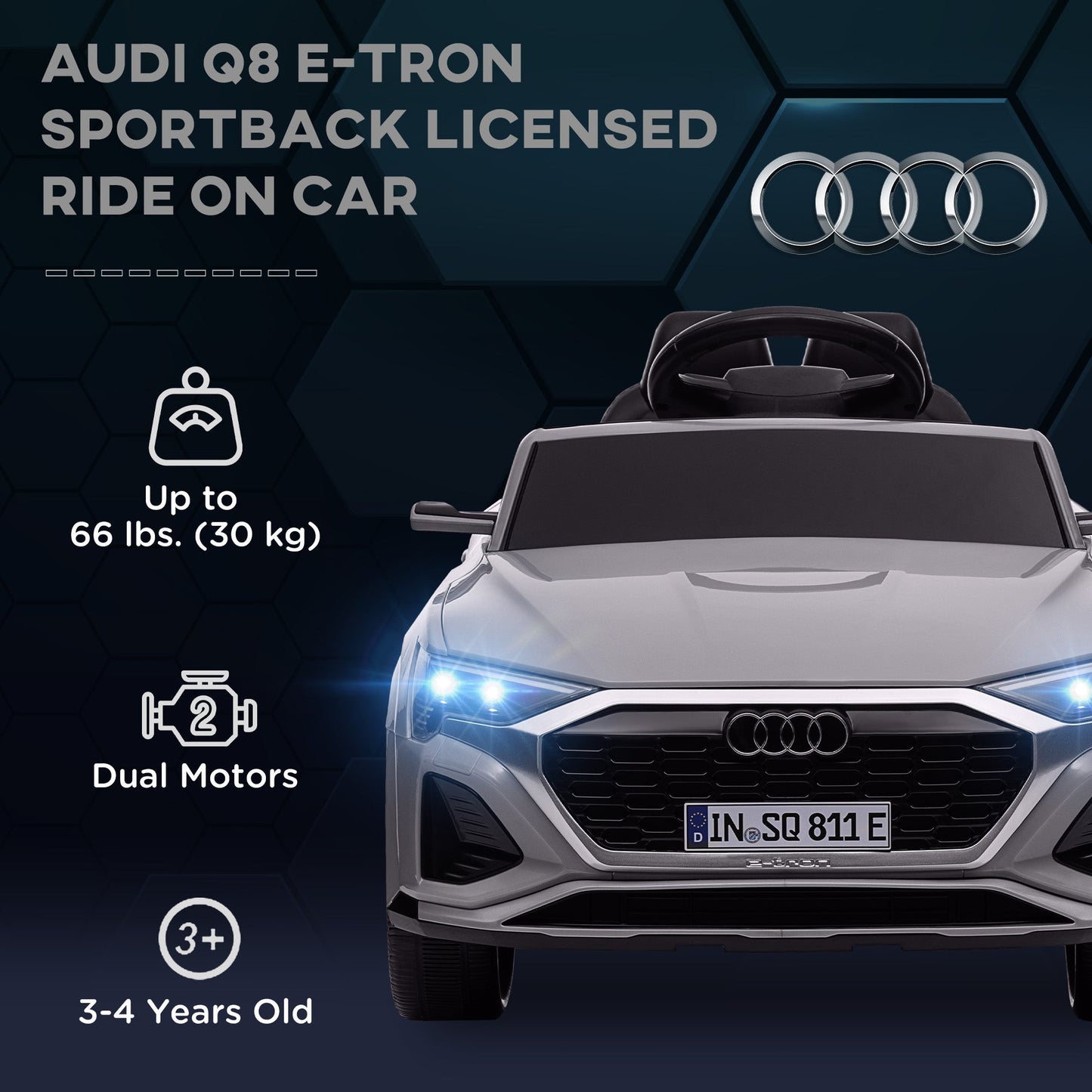 AIYAPLAY Audi Q8 e-tron Sportback Licensed 12V Ride on Car w/ Remote, 4 Spring Suspension Wheels, Headlamps, Music, Horn - Grey