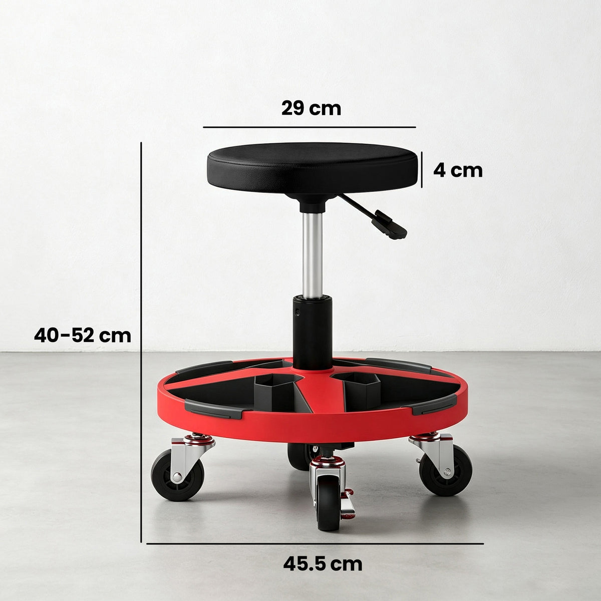 HOMCOM Rolling Mechanic Stool, 40-52 cm Height Adjustable Workshop Stool, 135kg 360° Swivel Roller Padded Creeper Seat, Black