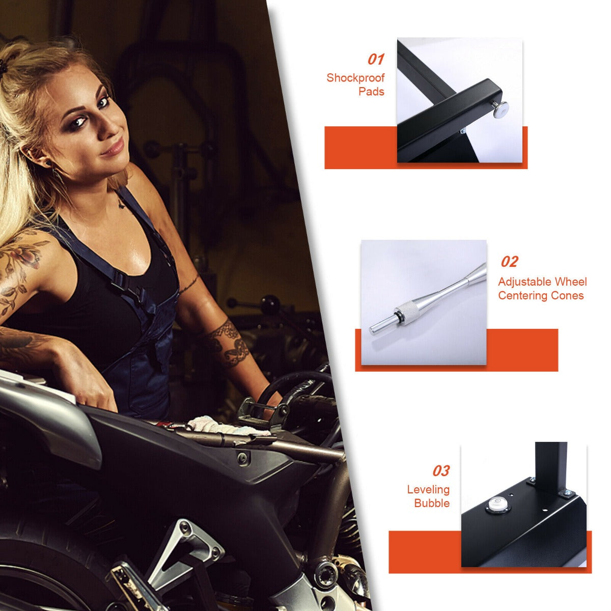 Motorcycle Wheel Balancer with Adjustable Centering Cones