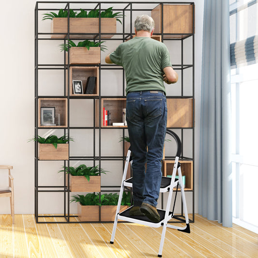 2 Step Household Ladder with Anti-Slip Platform and Lightweight Portable Design for Home/Garden