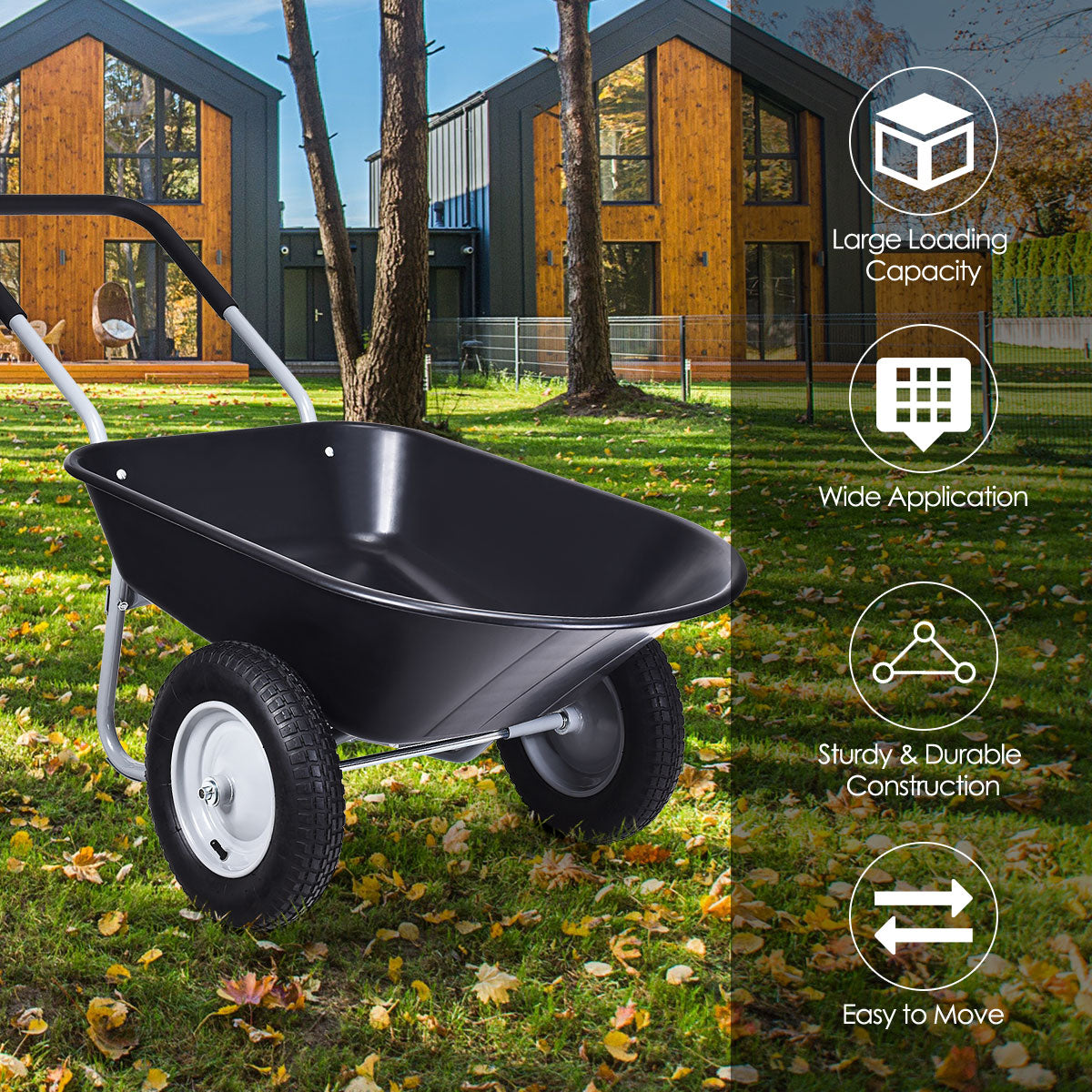 2 Tire Wheelbarrow with Pneumatic Tires 150KG-Black