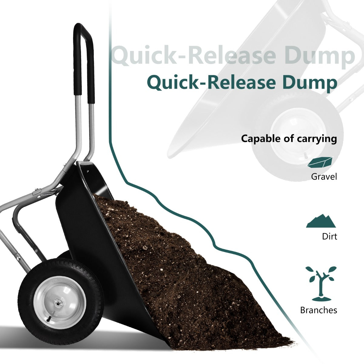 2 Tire Wheelbarrow with Pneumatic Tires 150KG-Black