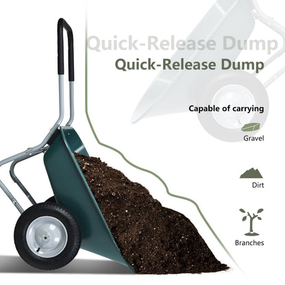 2 Tire Wheelbarrow with Pneumatic Tires 150KG-Green