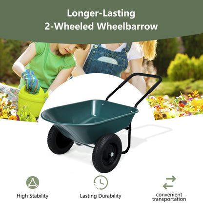 2 Tire Wheelbarrow with Pneumatic Tires 150KG-Green