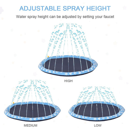 PawHut 170cm Splash Pad Sprinkler for Pets Dog Bath Pool Water Game Mat Toy Non-slip Outdoor Backyard, Blue