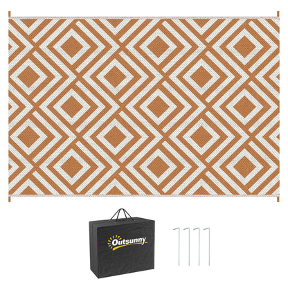 Outsunny Reversible Outdoor Rug, plastikowa mata słomiana z torbą transportową, kołki do mocowania na ziemi, do ogrodu, kempingu, pikniku, plaży, 182x274 cm, brązowy