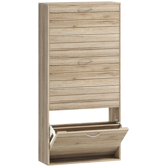 HOMCOM 12-Shoe Flip Drawer Storage Cabinet - Brown Wood-Effect