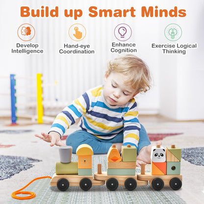 3-Section Toy Train with Stackable Building Blocks
