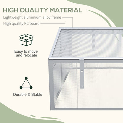 إطار خارجي من Outsunny Cold Frame، بيت زجاجي خارجي، بيت زراعة من البولي كربونات، نباتات خضروات وزهور، سرير مرتفع، واقي حديقة، إطار من الألومنيوم 100 × 100 × 48 سم