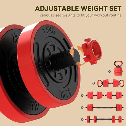 SPORTNOW 30kg Four-In-One Adjustable Weight Dumbbells Set, Barbell, Kettlebell, Push Up Stand - Red
