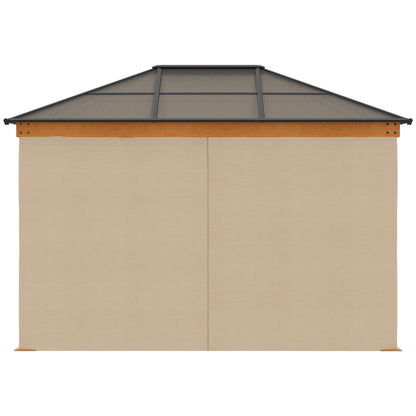 Outsunny 3 x 3.6 m Hardtop Gazebo Canopy with Polycarbonate Roof, Aluminium and Steel Frame, Nettings and Sidewalls for Garden, Patio, Khaki