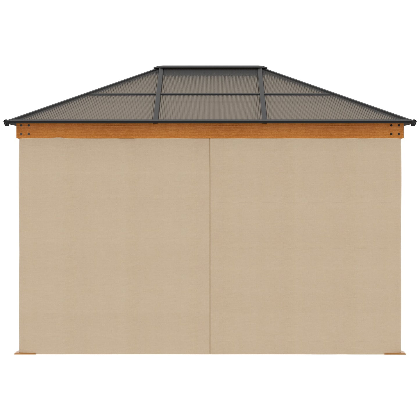 Outsunny 3 x 3.6 m Hardtop Gazebo Canopy, Polycarbonate Roof Garden Pavilion with Aluminium and Steel Frame, Nettings and Sidewalls for Garden, Patio, Khaki