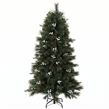 HOMCOM 5ft Artificial Christmas Tree, Fir Hinged Xmas Tree with 490 Branch Tips, Foldable Metal Stand, Easy Assembly, Green