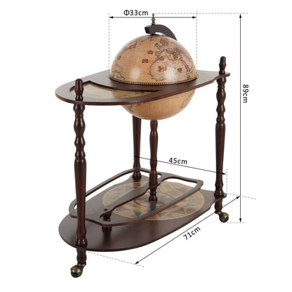 HOMCOM Globe Wine Bar Cart, Vintage Drinks Cabinet, Wine Container Minibar Storage Trolley Table with Bottle Glass Holder