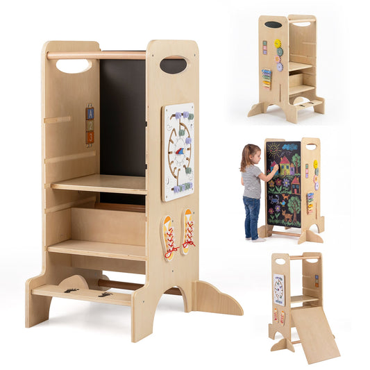 Toddler Step Stool Wooden Kids Standing Tower with Safety Rails