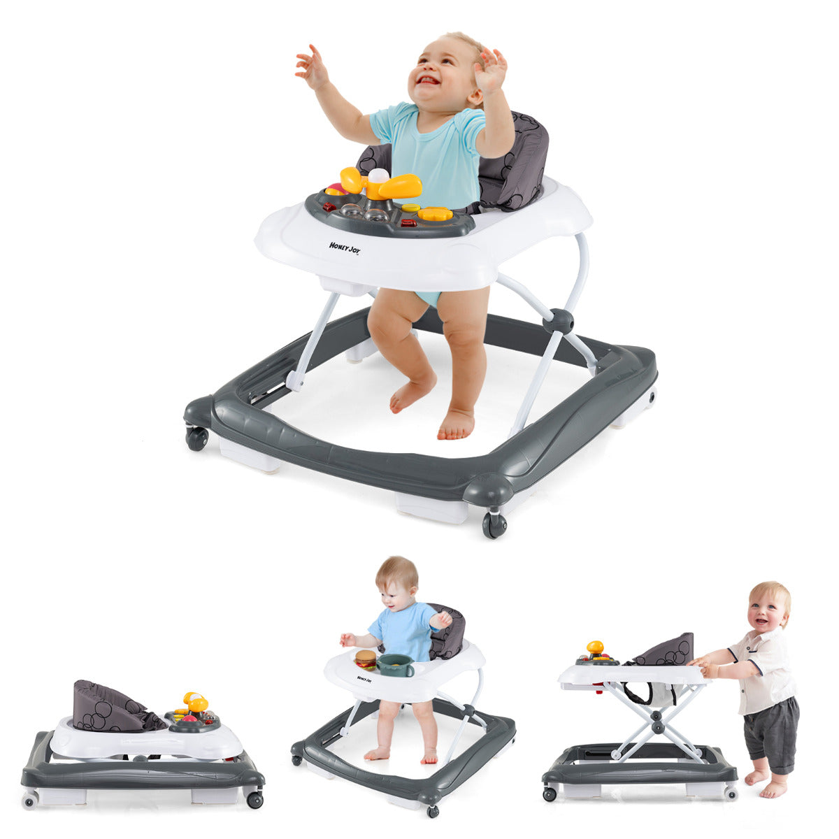 Toddler Activity Center Push Walker with 3 Adjustable Heights-Grey