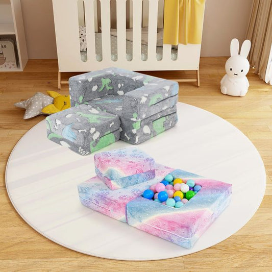 Toddler Play Couch with Machine Washable Cover and High-density Foam Filling-Grey