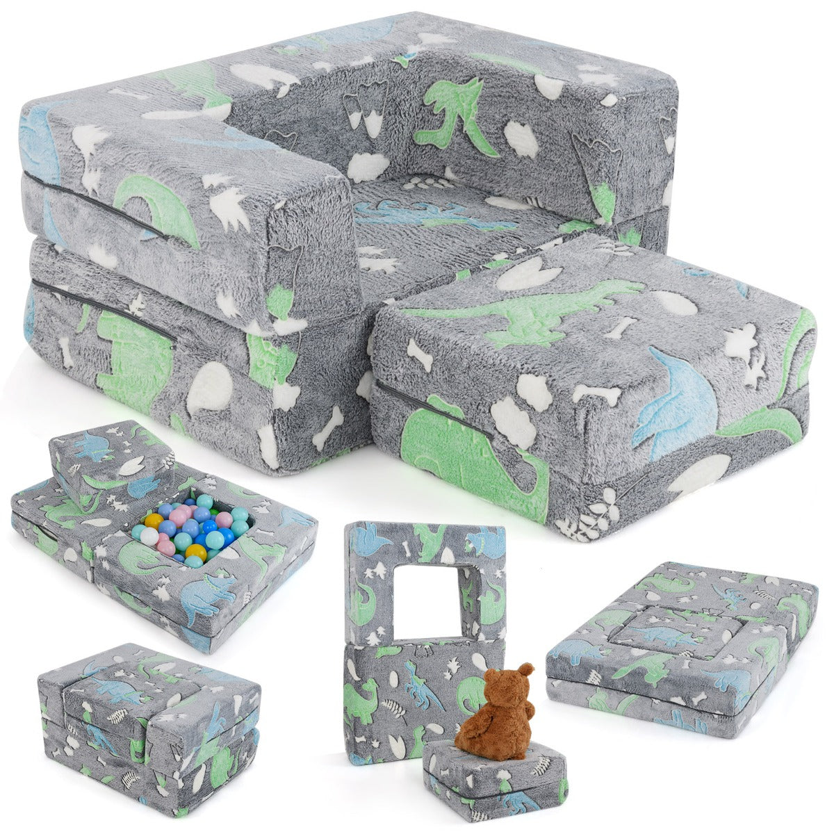 Toddler Play Couch with Machine Washable Cover and High-density Foam Filling-Grey