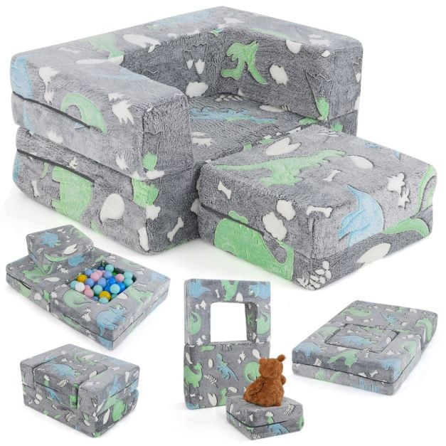 Toddler Play Couch with Machine Washable Cover and High-density Foam Filling-Grey