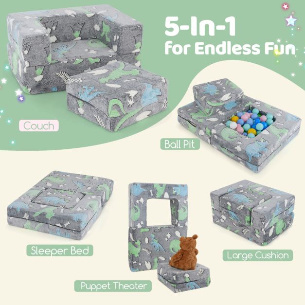 Toddler Play Couch with Machine Washable Cover and High-density Foam Filling-Grey