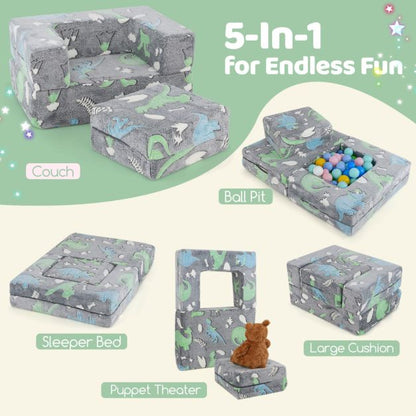 Toddler Play Couch with Machine Washable Cover and High-density Foam Filling-Grey