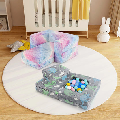 Toddler Play Couch with Machine Washable Cover and High-density Foam Filling-Rainbow