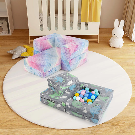 Toddler Play Couch with Machine Washable Cover and High-density Foam Filling-Rainbow