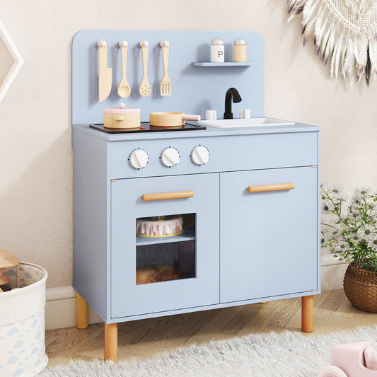 Toddler Pretend Play Kitchen with Light up Stove and Cooking Sounds-Blue