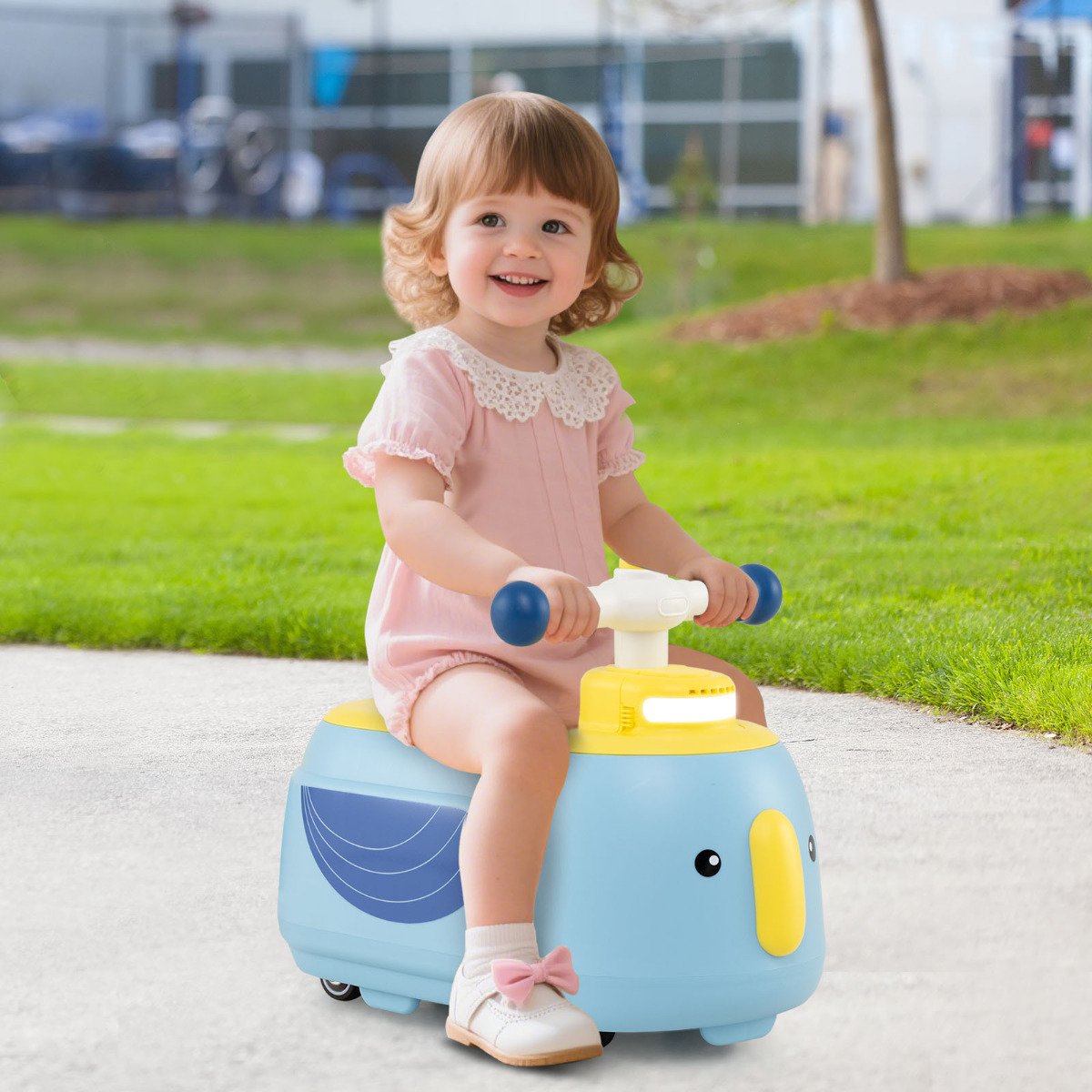 Toddler Ride on Toy with Trailer Sliding Car with Light and Music-Blue