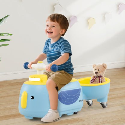 Toddler Ride on Toy with Trailer Sliding Car with Light and Music-Blue