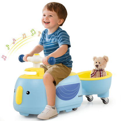 Toddler Ride on Toy with Trailer Sliding Car with Light and Music-Blue