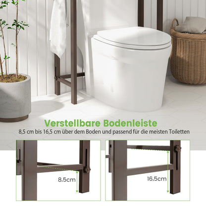Over-The-Toilet Storage Shelf with Anti-tipping Device and Hooks-Brown
