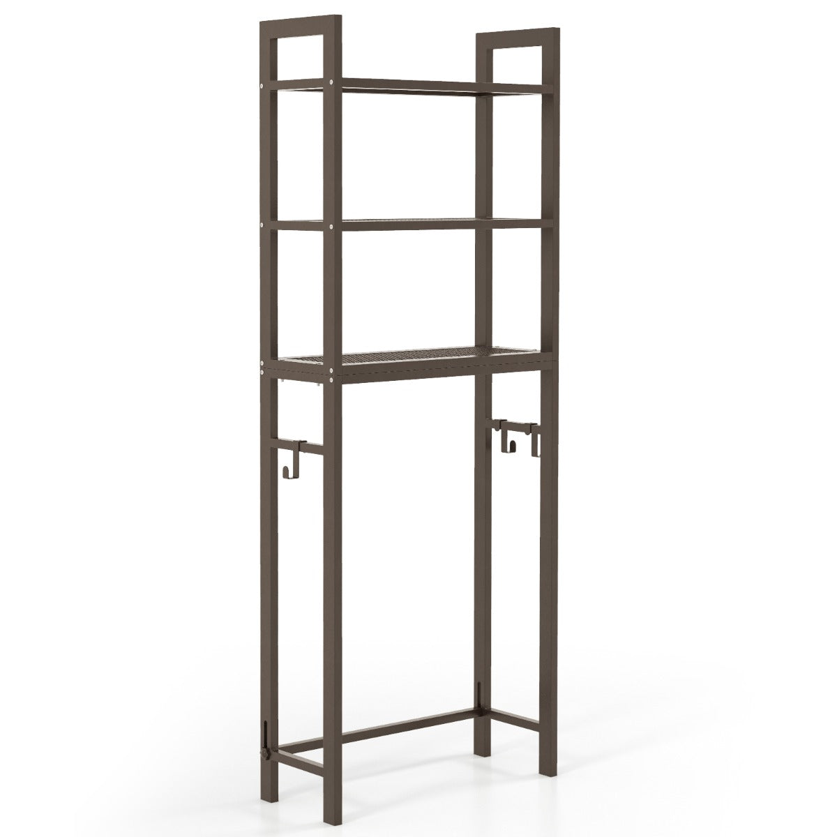 Over-The-Toilet Storage Shelf with Anti-tipping Device and Hooks-Brown