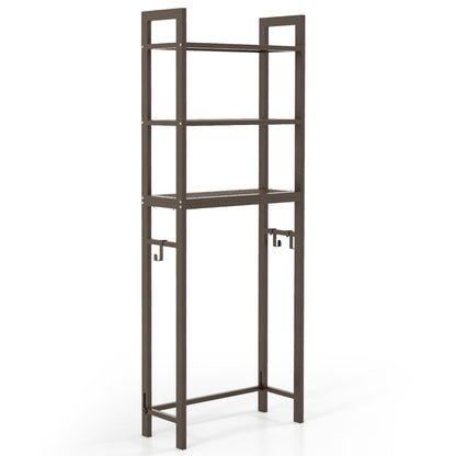 Over-The-Toilet Storage Shelf with Anti-tipping Device and Hooks-Brown