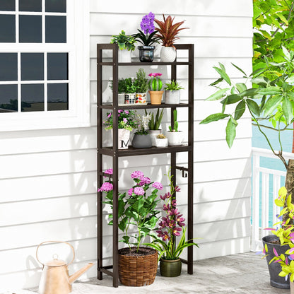 Over-The-Toilet Storage Shelf with Anti-tipping Device and Hooks-Brown