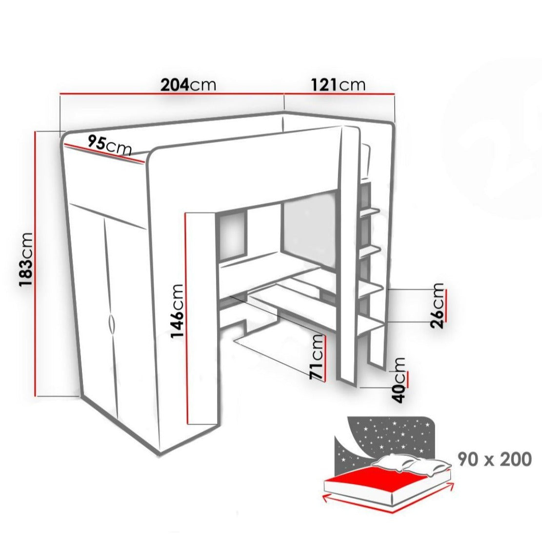 Cabin Bed Tom with Wardrobe and Desk