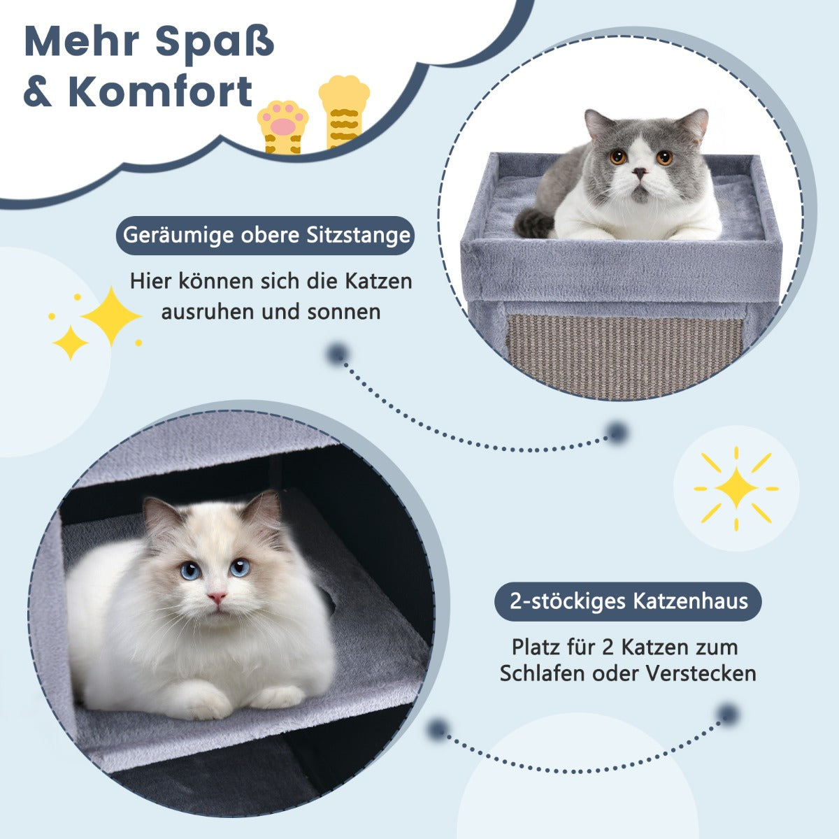 2-Tier Cat House with Sisal Scratch Boards-Grey