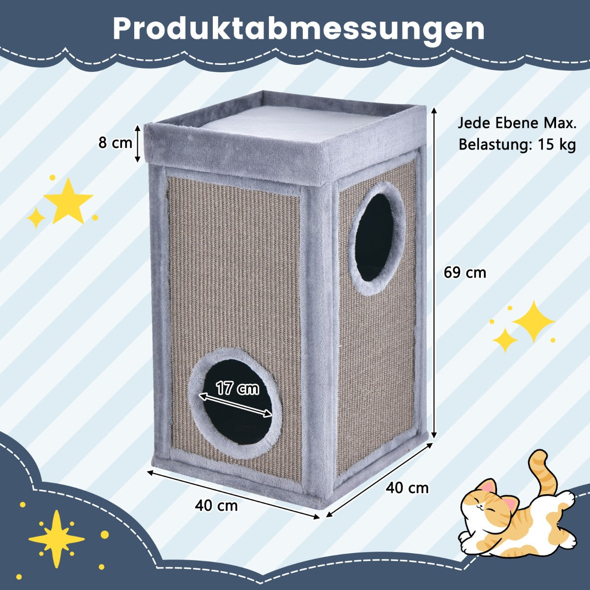 2-Tier Cat House with Sisal Scratch Boards-Grey